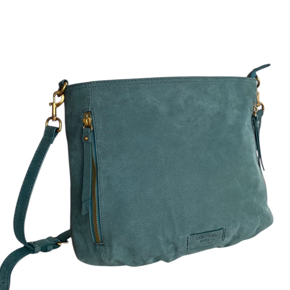 American Leather Co. Nubuck Leather Ella Crossbody Dark Teal - Picture 14 of 15
